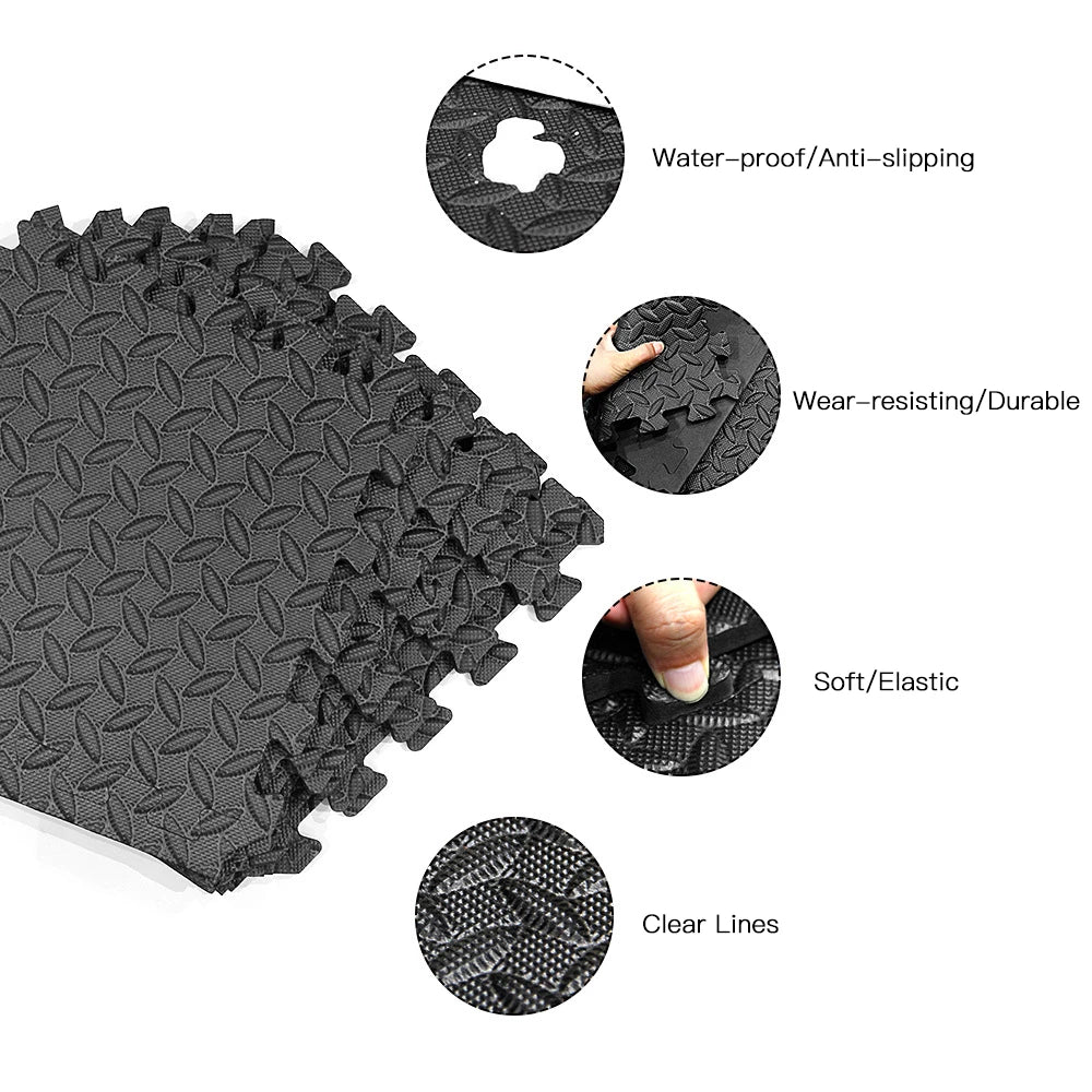 12PCS 30*30Cm EVA Leaf Grain Floor Mats Gym Floor Mat Splicing Mats Patchwork Rugs Thicken Shock for Gym Fitness Room Workouts