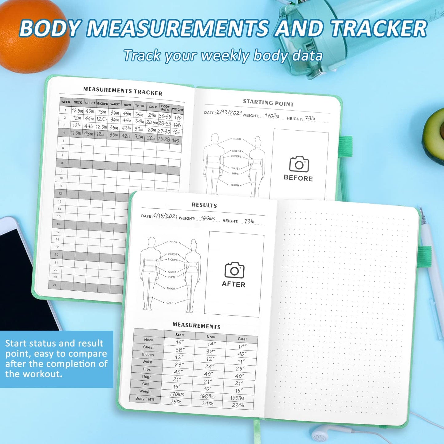 Fitness Journal Hardcover 6- Month Workout Planner Undated Workout Log Book Home Gym Accessories for Women and Man(Green)