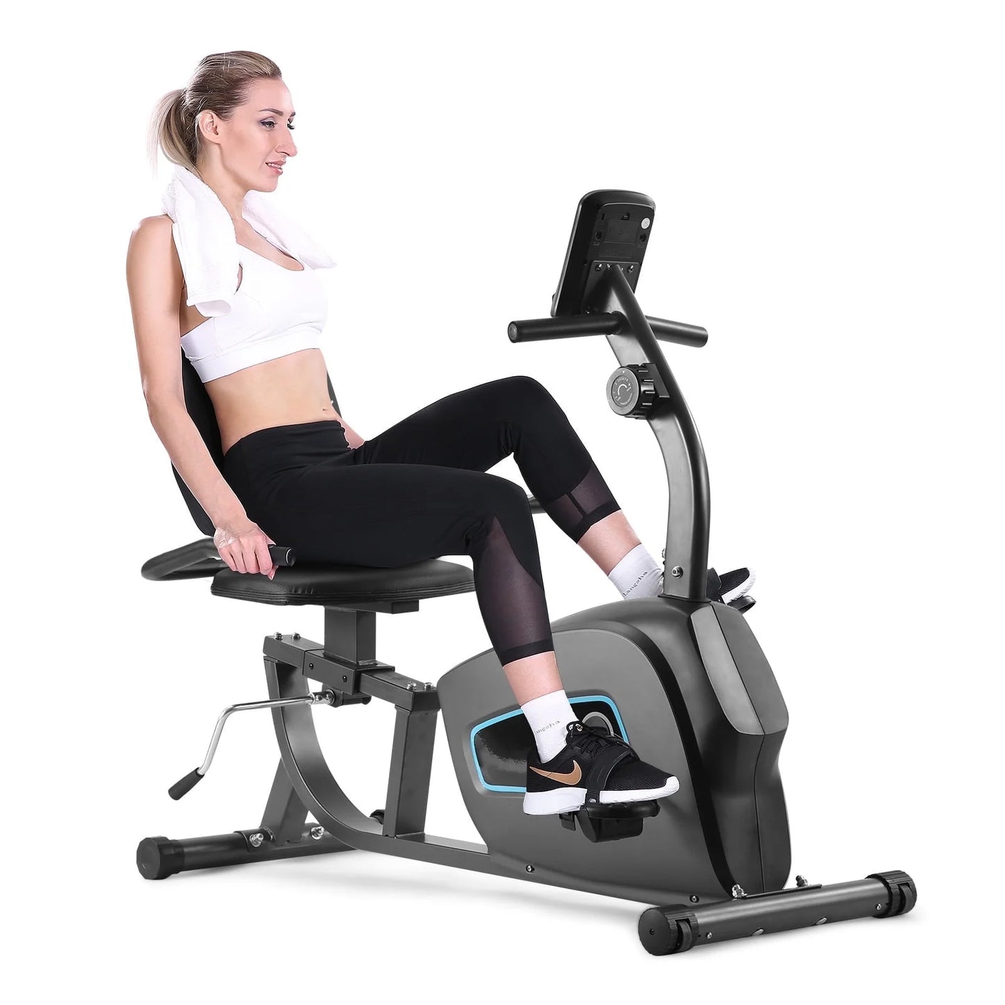 Exercise Bike Indoor Recumbent Exercise Bike Stationary with Adjustable Seat and 8 Resistance Level Seat Height Adjustment