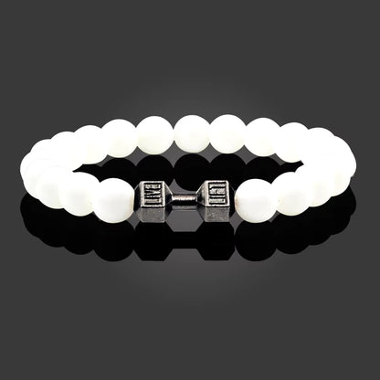 Gym Dumbbells Beads Bracelet Natural Stone Barbell Energy Weights Bracelets for Women Men Couple Pulsera Wristband Jewelry Gift